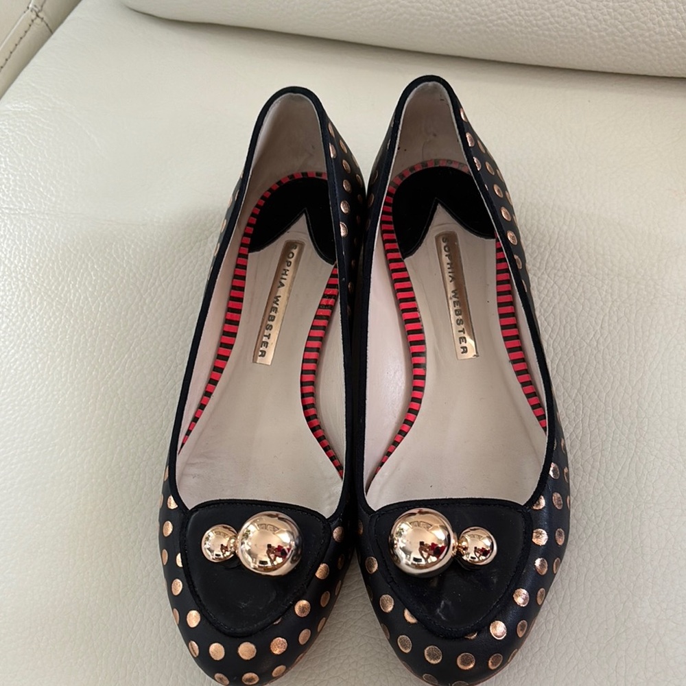 Sophia Webster Black and Gold Flats with Decorative Embellishments